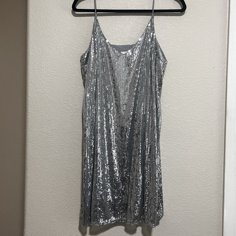 Silver Sequin Mini Dress